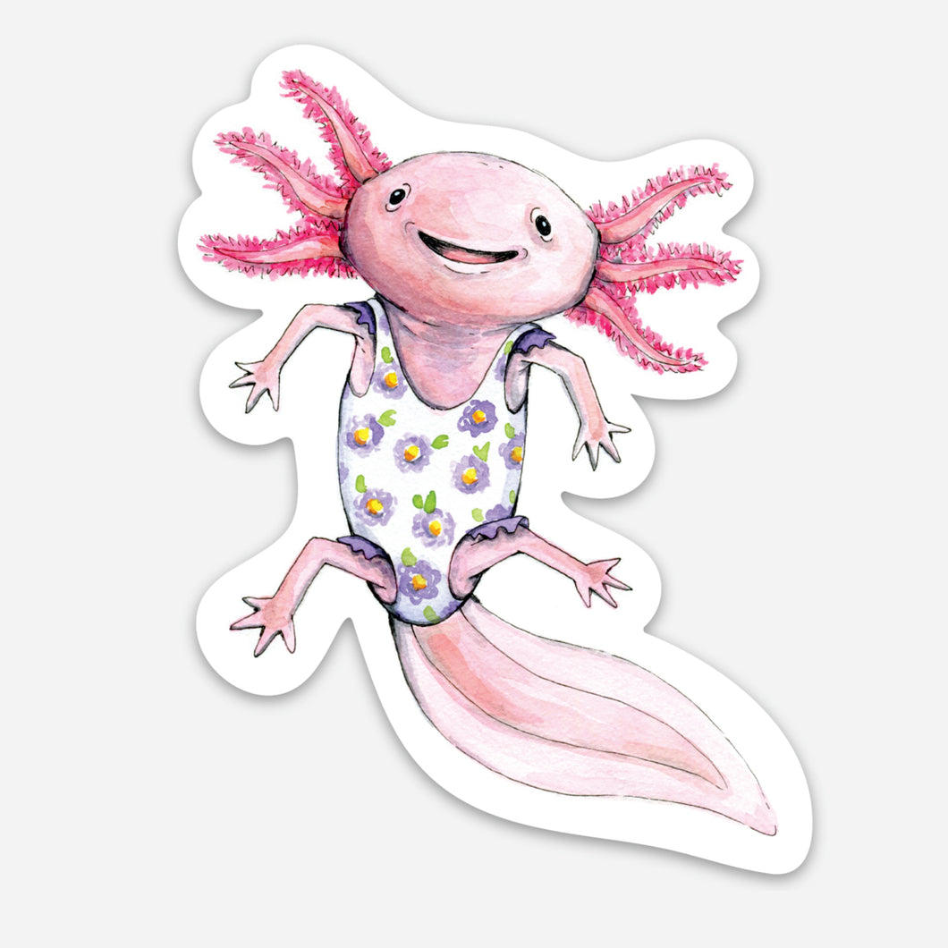 Axolotl in Swimsuit Vinyl Die Cut Weatherproof Sticker
