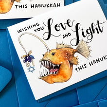 Load image into Gallery viewer, Anglerfish Love And Light Happy Hanukkah Card