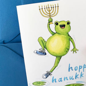 Hoppy Hanukkah Cute Frog Card