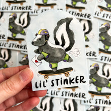 Load image into Gallery viewer, Lil' Stinker Skateboarding Skunk Vinyl Die Cut Weatherproof Sticker