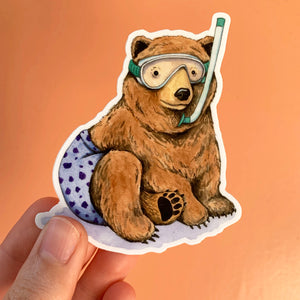 Snorkeling Bear Vinyl Die Cut Weatherproof Sticker