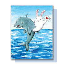 Load image into Gallery viewer, Blank Note Bunny Dolphin Just Because Card