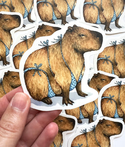 Capybara in Swimsuit Vinyl Die Cut Weatherproof Sticker