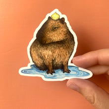 Load image into Gallery viewer, Capybara in Puddle Vinyl Die Cut Weatherproof Sticker