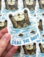 Load image into Gallery viewer, Seas The Day Otter Vinyl Die Cut Weatherproof Sticker