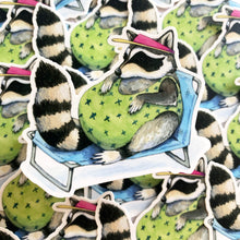 Load image into Gallery viewer, Raccoon in Swimsuit Vinyl Die Cut Weatherproof Sticker
