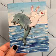 Load image into Gallery viewer, Blank Note Bunny Dolphin Just Because Card