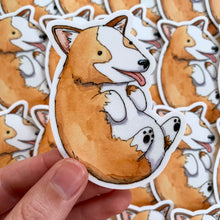 Load image into Gallery viewer, Cute Rolling Corgi Vinyl Die Cut Weatherproof Sticker