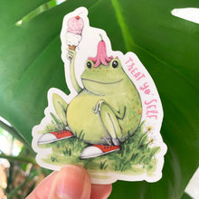 Load image into Gallery viewer, Treat Yo' Self Frog Vinyl Die Cut Weatherproof Sticker