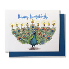 Load image into Gallery viewer, Happy Hanukkah Peacock Menorah Card