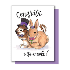 Congrats Cute Couple Woodland Animals Wedding Card