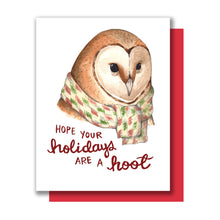 Load image into Gallery viewer, Hope Your Holidays Are A Hoot Barn Owl Wearing Scarf Christmas Card