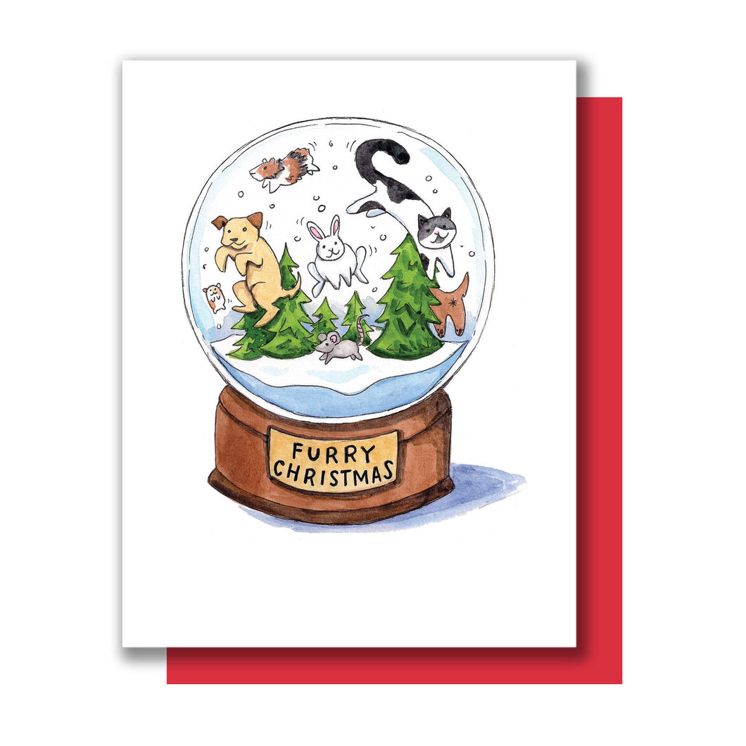 Furry Christmas Snow Globe Animal Lover Holiday Card