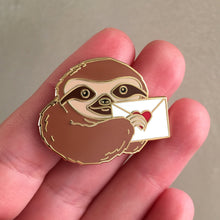 Load image into Gallery viewer, Sloth Mail Snail Mail Letter Hard Enamel Pin
