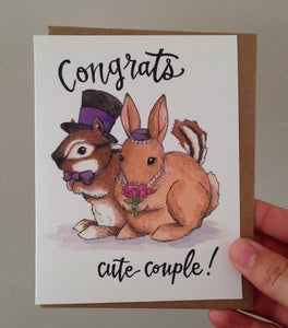 Congrats Cute Couple Woodland Animals Wedding Card