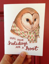 Load image into Gallery viewer, Hope Your Holidays Are A Hoot Barn Owl Wearing Scarf Christmas Card