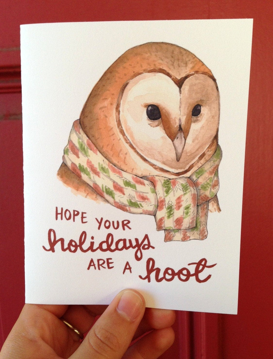 Hope Your Holidays Are A Hoot Barn Owl Wearing Scarf Christmas Card ...
