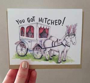 You Got Hitched! Horses and Carriage Marriage Wedding Card