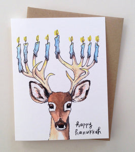 Happy Hanukkah Menorah Deer Antler Holiday Card
