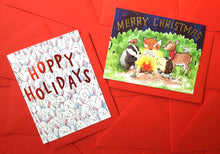 Load image into Gallery viewer, Hoppy Holidays Bunny Rabbit Happy Holidays Red Foil Card
