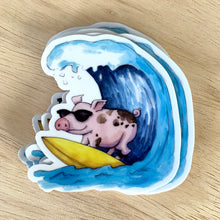 Load image into Gallery viewer, Surfing Pig Vinyl Die Cut Weatherproof Sticker