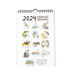 2024 Swimsuit Animals Watercolor Wall Calendar