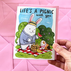 Life's A Pignic With You Bunny Guinea Pig Love Friendship Card