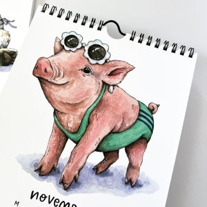 2025 Swimsuit Animals Watercolor Wall Calendar