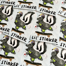 Load image into Gallery viewer, Lil&#39; Stinker Skateboarding Skunk Vinyl Die Cut Weatherproof Sticker
