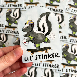 Lil' Stinker Skateboarding Skunk Vinyl Die Cut Weatherproof Sticker