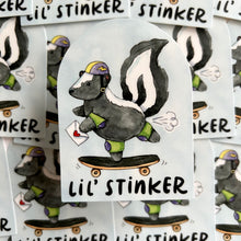 Load image into Gallery viewer, Lil&#39; Stinker Skateboarding Skunk Vinyl Die Cut Weatherproof Sticker
