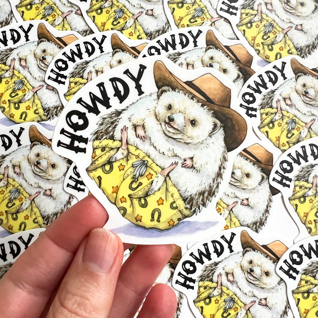 Howdy Hedgehog Cowboy Vinyl Die Cut Weatherproof Sticker