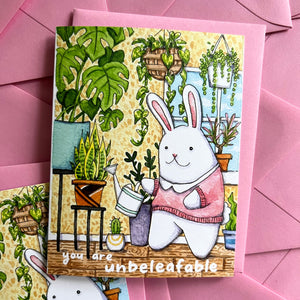 You Are Unbeleafable Plant Lover Bunny Card
