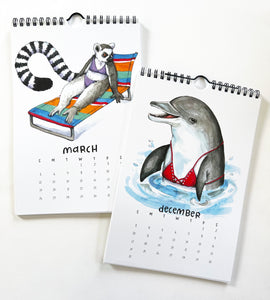 2023 Swimsuit Animals Watercolor Wall Calendar