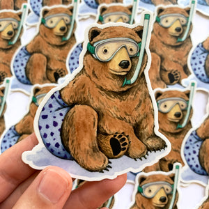 Snorkeling Bear Vinyl Die Cut Weatherproof Sticker