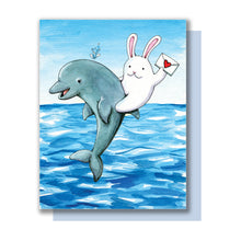 Load image into Gallery viewer, Blank Note Bunny Dolphin Just Because Card
