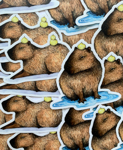 Capybara in Puddle Vinyl Die Cut Weatherproof Sticker