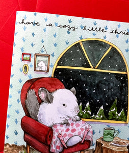 Cozy Little Christmas Chinchilla Holiday Christmas Card