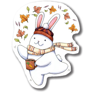 Fall Leaves Bunny Vinyl Weatherproof Sticker