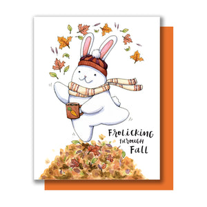 Frolicking Through Fall Leaves Bunny Card