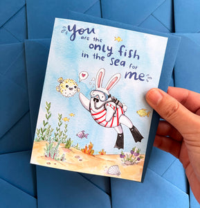 Only Fish In The Sea Scuba Bunny Love Card