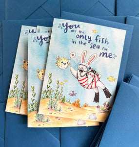 Only Fish In The Sea Scuba Bunny Love Card