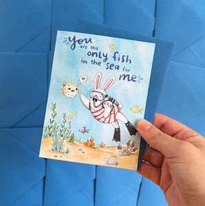 Only Fish In The Sea Scuba Bunny Love Card