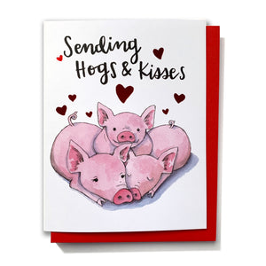 Sending Hogs and Kisses Cute Pigs Red Foil Love Card