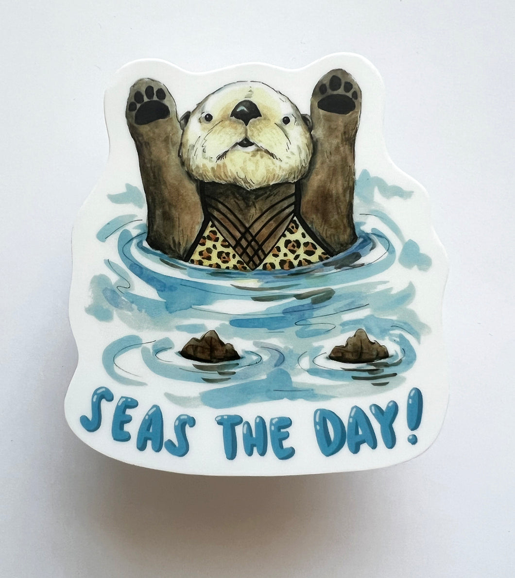 Seas The Day Otter Vinyl Die Cut Weatherproof Sticker