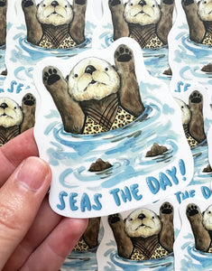 Seas The Day Otter Vinyl Die Cut Weatherproof Sticker