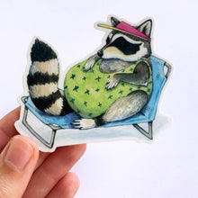 Load image into Gallery viewer, Raccoon in Swimsuit Vinyl Die Cut Weatherproof Sticker
