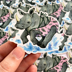 Rhino in Swimsuit Vinyl Die Cut Weatherproof Sticker