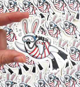 Bunny Scuba Diver Vinyl Die Cut Weatherproof Sticker