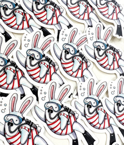 Bunny Scuba Diver Vinyl Die Cut Weatherproof Sticker